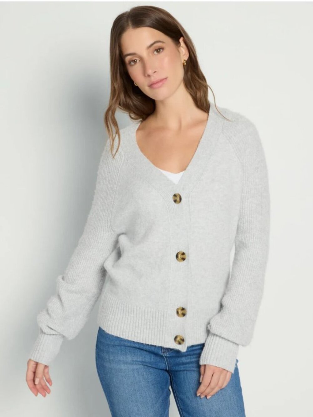 Women's V-Neck Cardigan in Light Heather Grey